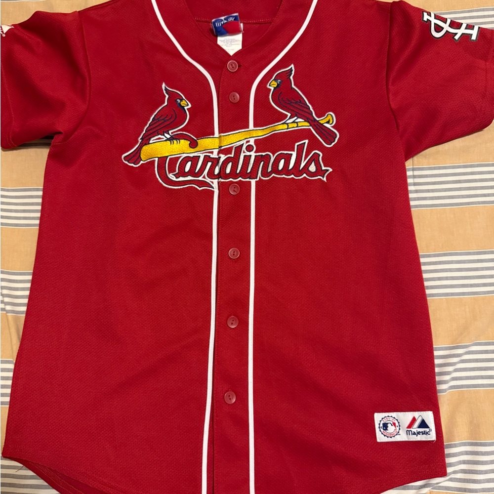 Majestic Youth Red Cardinals Button-Up Jersey